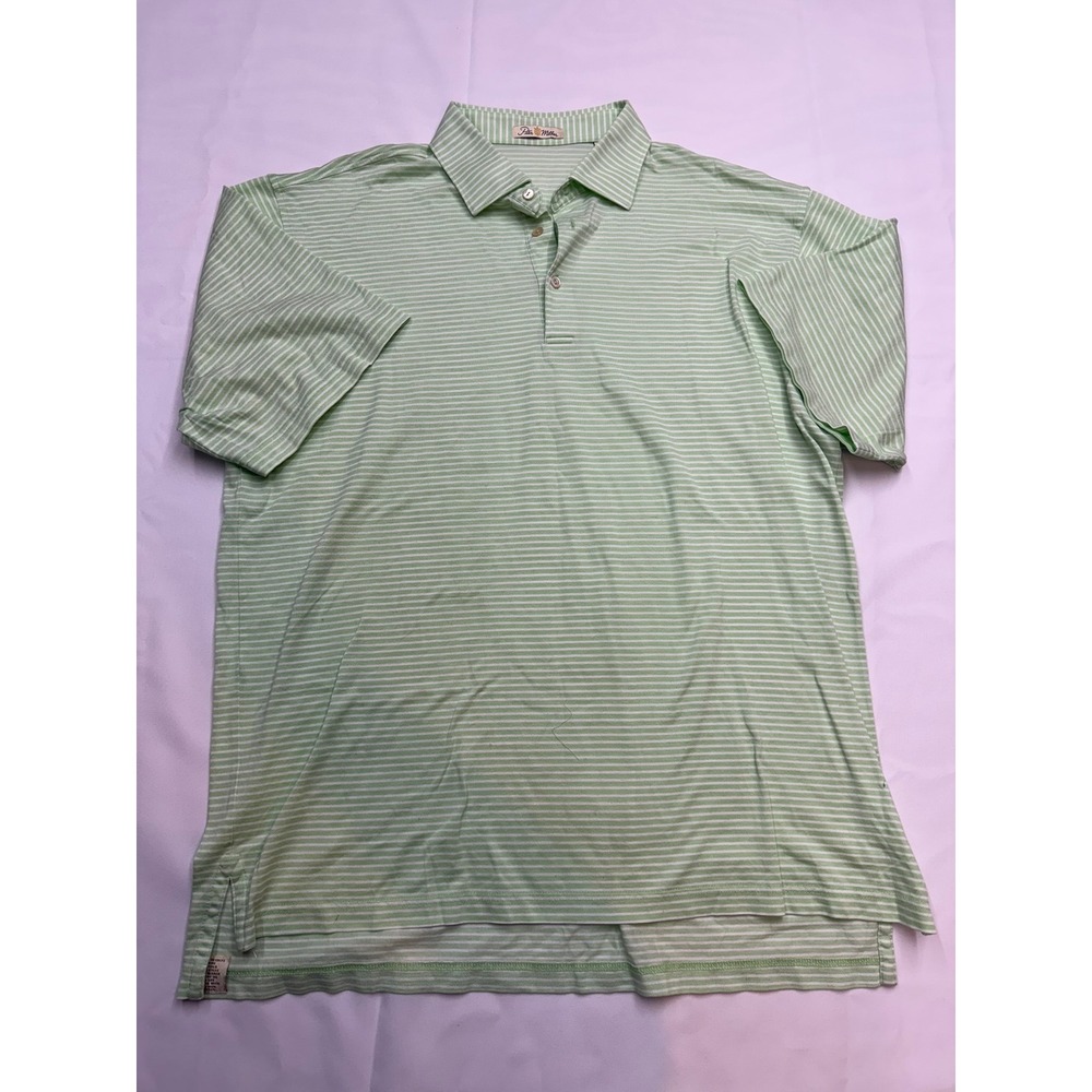 PETER MILLAR Mens XL Green White Stripe Short Sleeve Polo Shirt O12